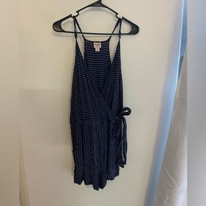 Blue with red and white details v neck romper comfy casual